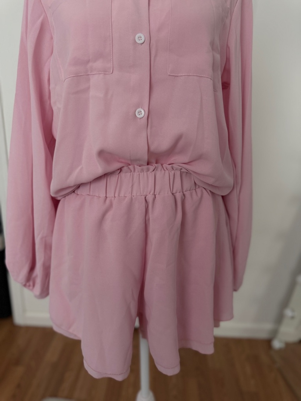 SHEIN Pink Two Piece Set – Button Down Shirt & Shorts | Size M - Picture 2 of 6